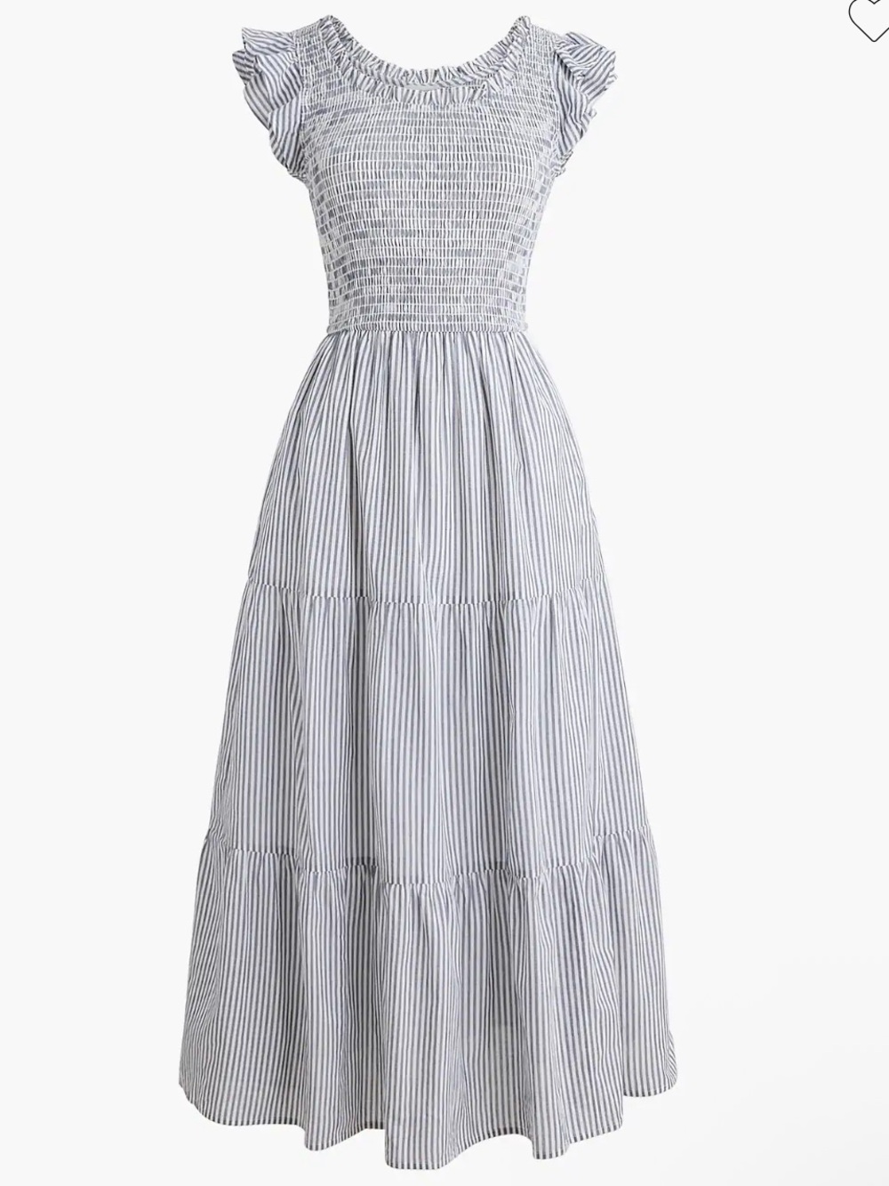NWT J Crew Striped Smocked Flutter Sleeve Dress